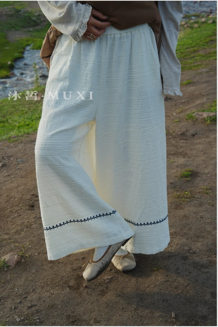 夏季薄款高腰镂空棉麻阔腿女裤时尚宽松百搭直筒裤