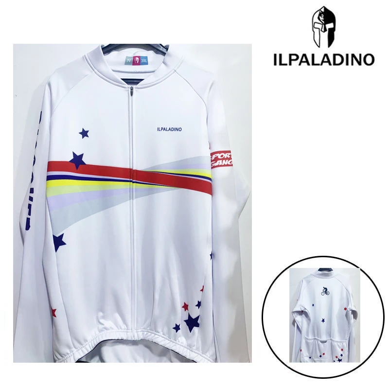 SQ 187 【白色红条抓绒长袖男士】ILPALADINO骑行服长袖春秋冬