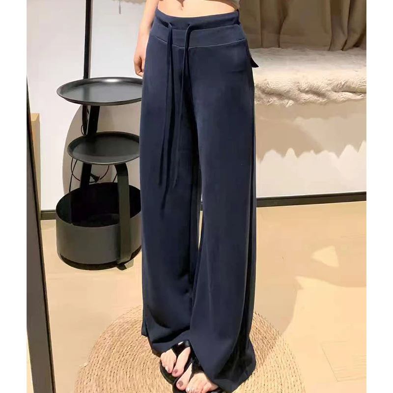 乐享闲暇 软糯舒适抽绳松紧腰羊毛垂感直筒休闲阔腿裤LL-263219