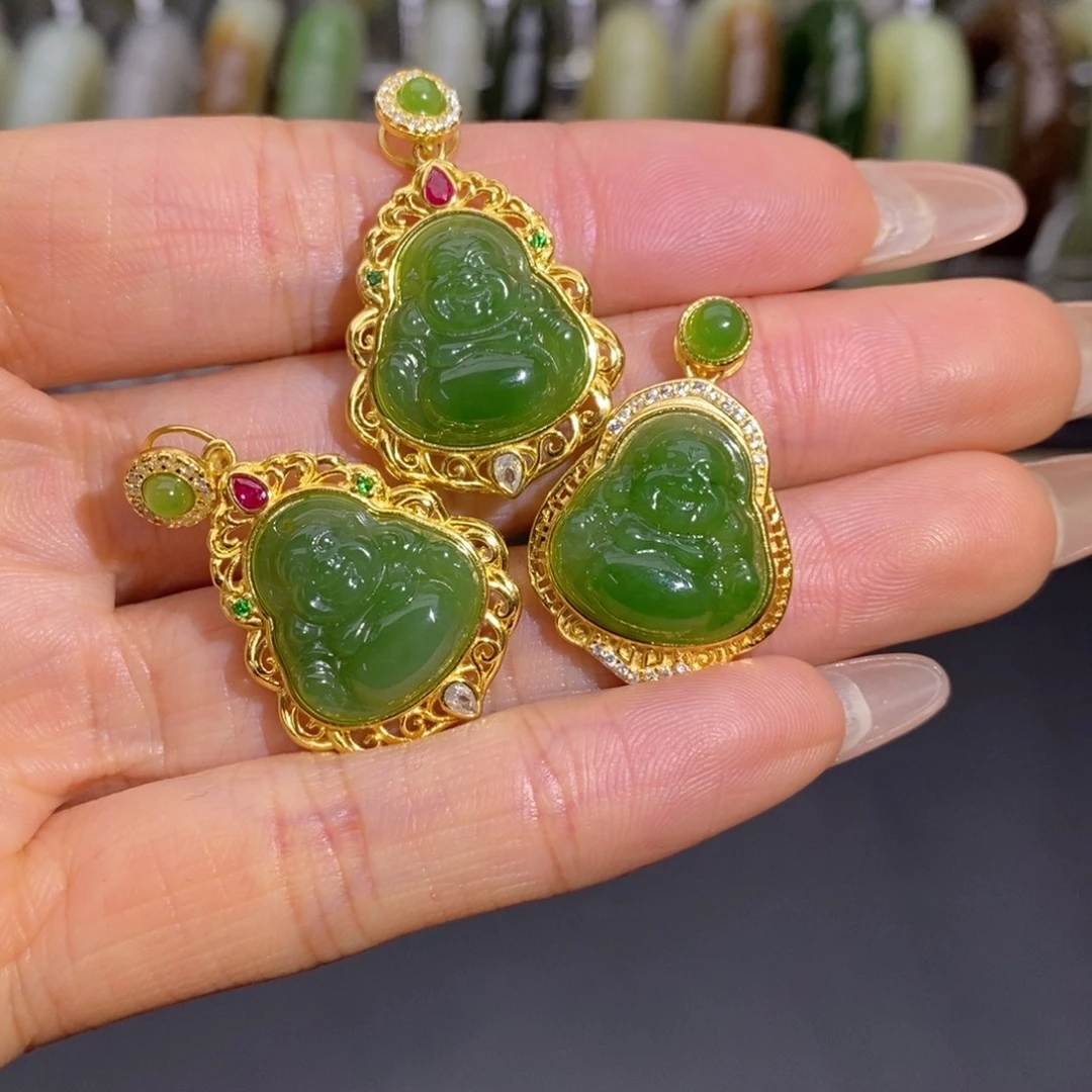 和田玉银S925镶嵌吊坠(不含链)多样性拍一发一