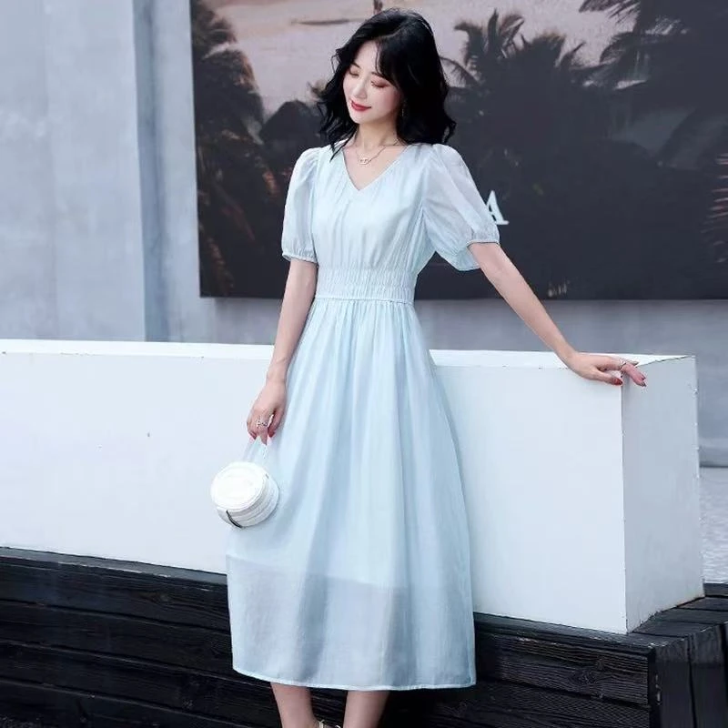 5杆一层-59361 纯色V领连衣裙-冯丽丽