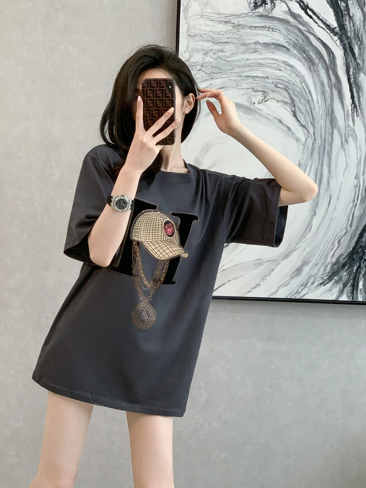 欧货潮牌大版短袖t恤女夏季爆款宽松纯棉设计感小众洋气显瘦上衣