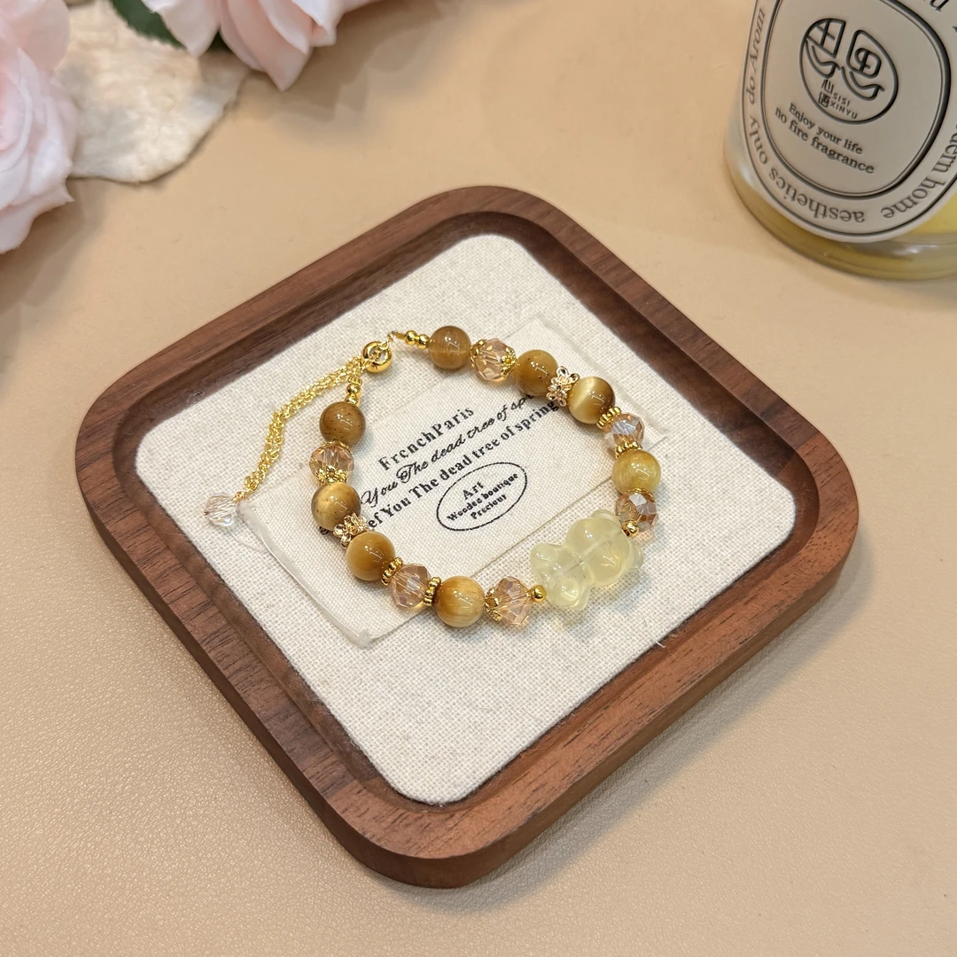 A230天然金虎眼石卡8m百搭水晶手链