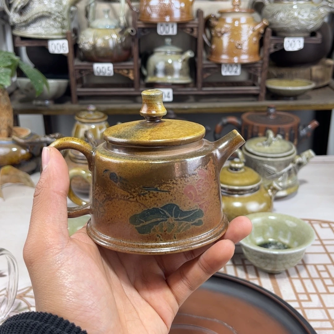 160cc白泥柴烧彩填德钟壶，古法传承裸坯柴烧