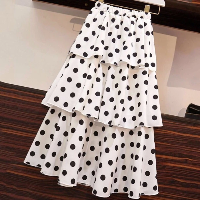 春夏装新款时尚网红雪纺波点半身裙洋气很仙小个子高腰蛋糕裙显瘦
