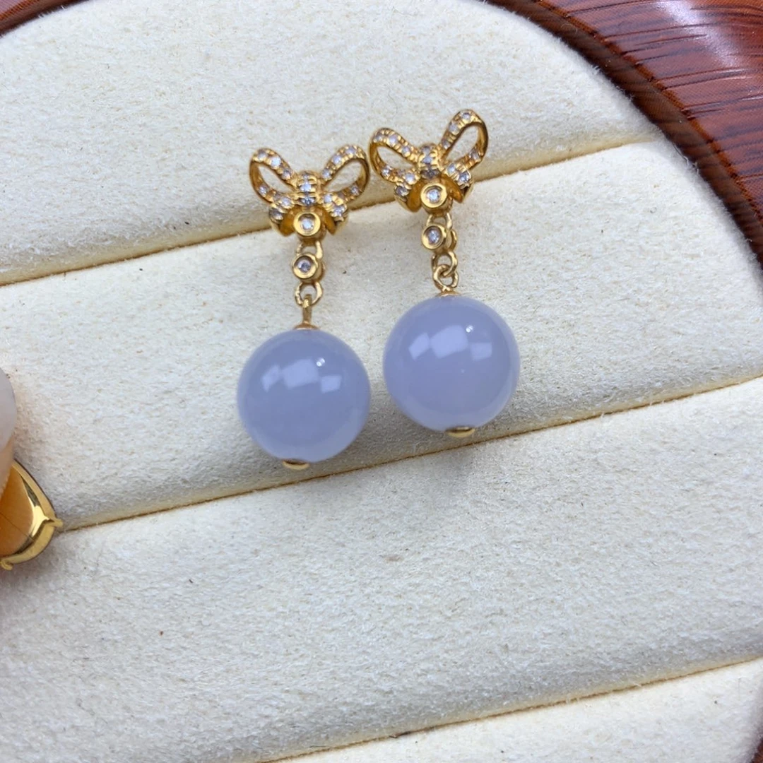 翡翠18K金镶嵌项链冰紫圆珠