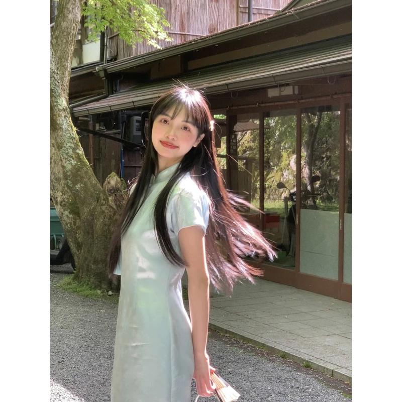 霍里德地图 裙子夏季女立领暗纹新中式改良旗袍裙子中国风连衣裙