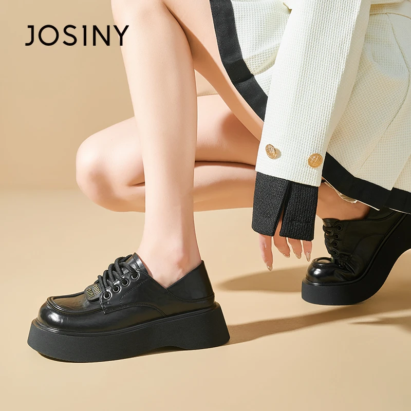 卓诗尼厚底小皮鞋2025年春季新款百搭复古乐福鞋英伦风系带款增高