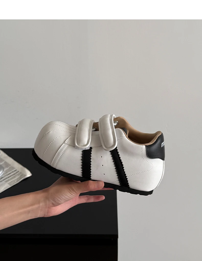 魔术贴丑萌贝壳头德训面包鞋女2025新款百搭内增高休闲运动小板鞋