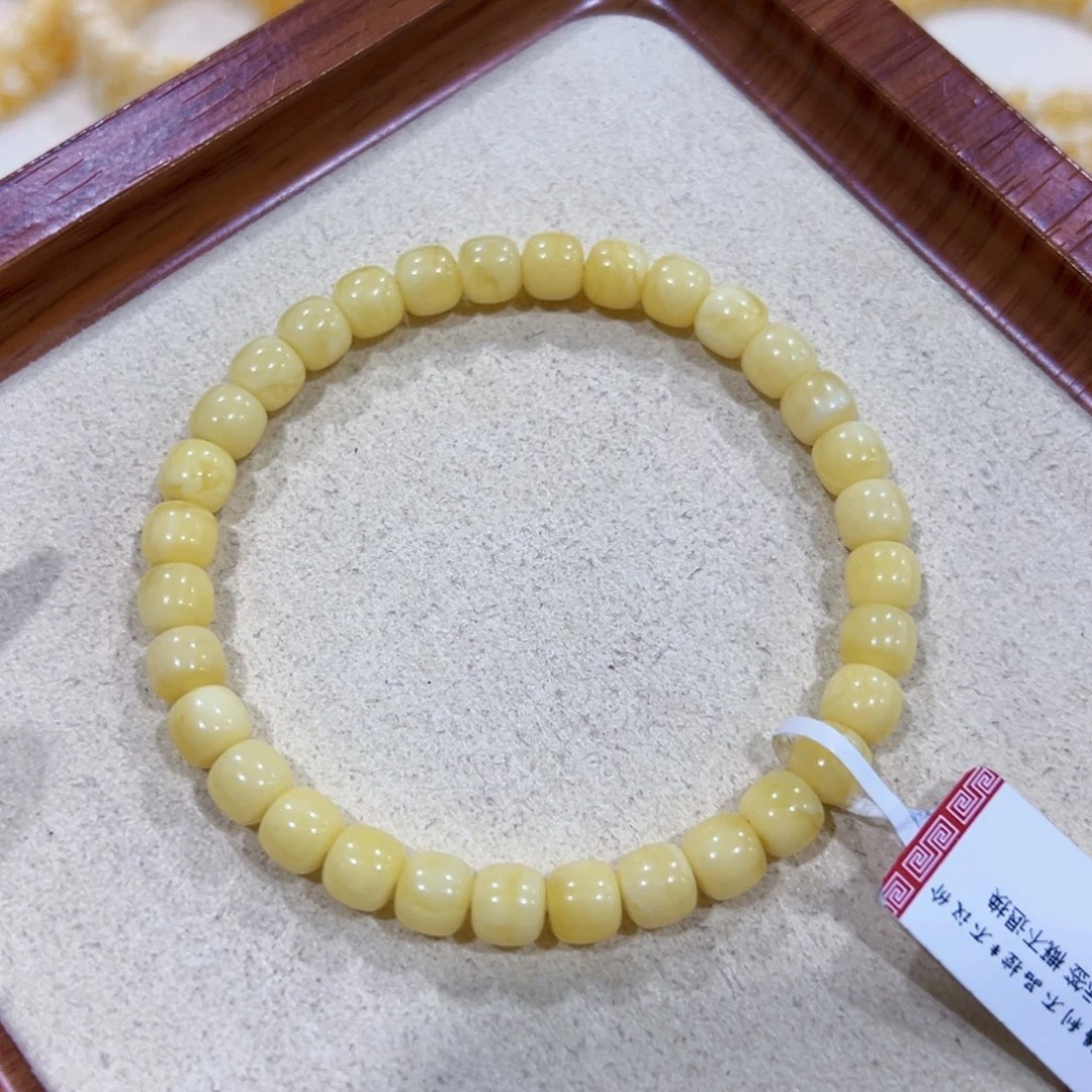 蜜蜡未镶嵌手链6.5m奶油黄顺色