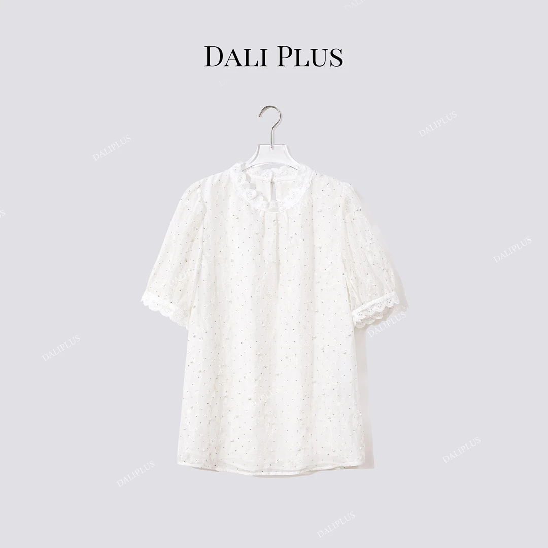 DALI PLUS“满钻钉珠绣花”重工精致蕾丝缀饰衬衫-D5CH4464