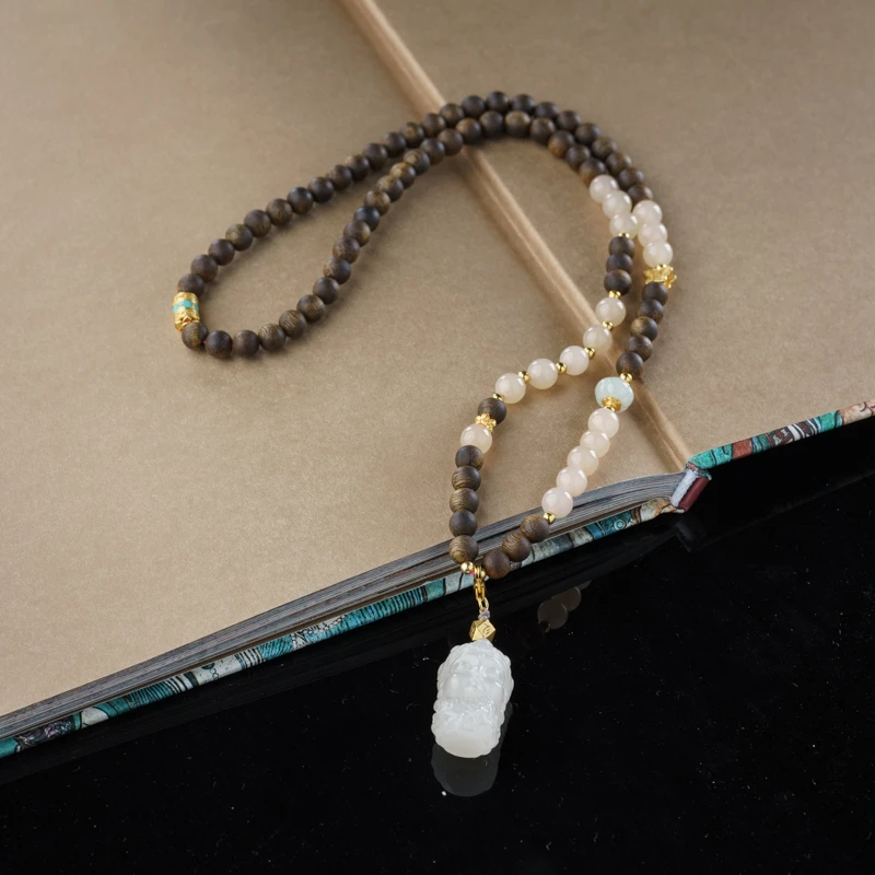 【虞秋池】奇楠沉香0.5藕粉绿度母项链