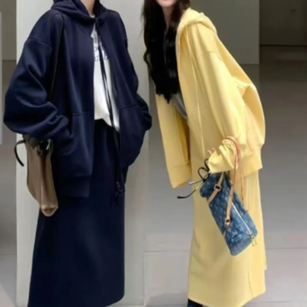连帽慵懒2025卫衣外套女装休闲半身裙套装新款宽松两件套