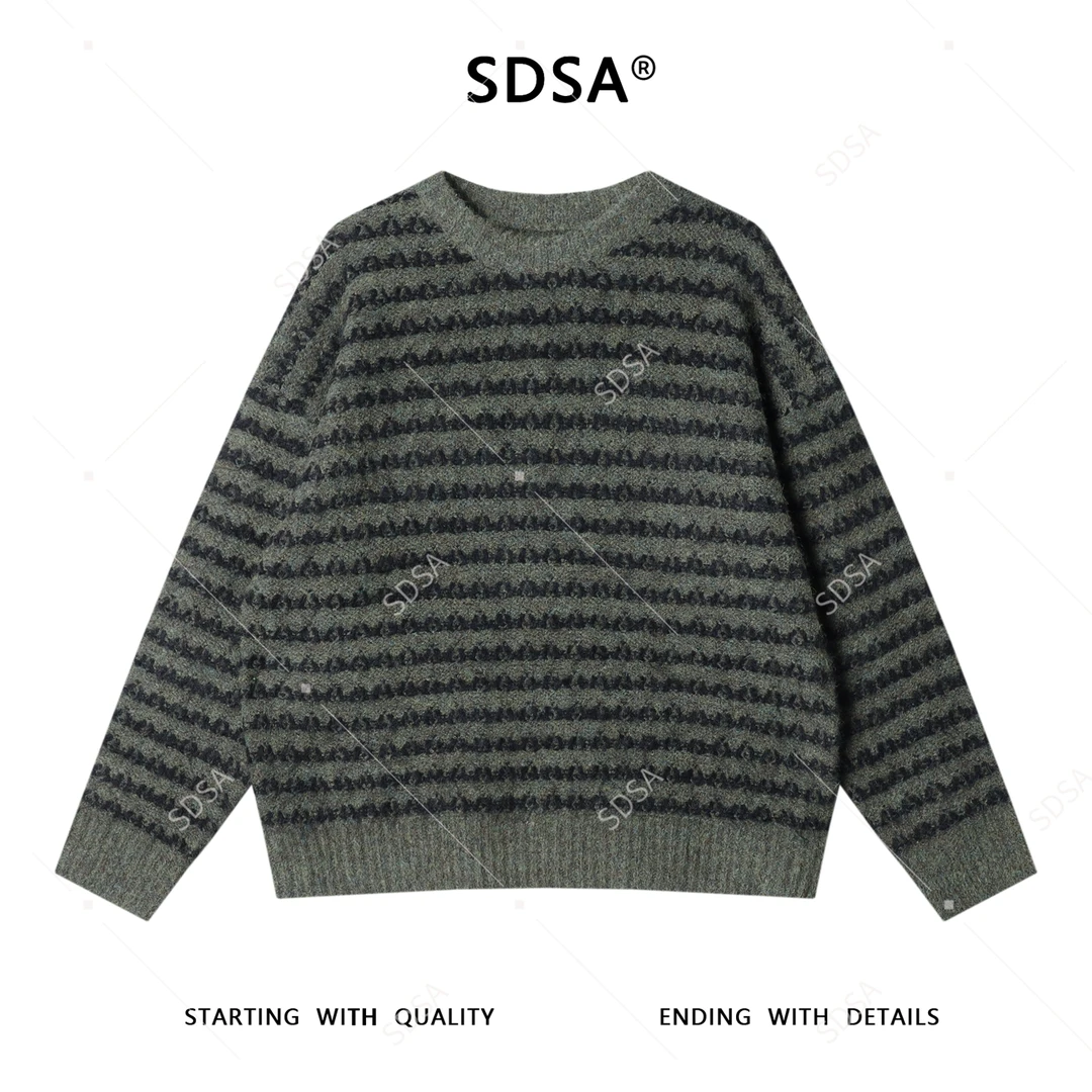 SDSA男士秋冬新款痞帅男装慵懒风撞色条纹毛衣百搭宽松套头针织衫