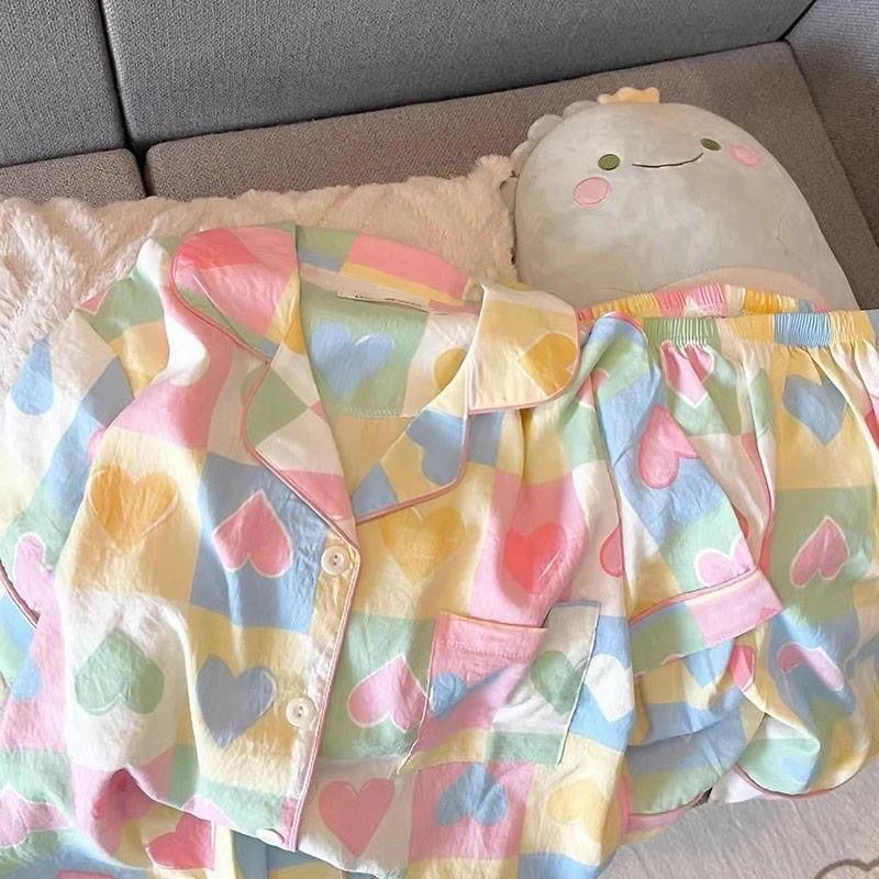 儿童睡衣夏季短袖薄款女童云朵棉新款日系休闲中大童家居服套装