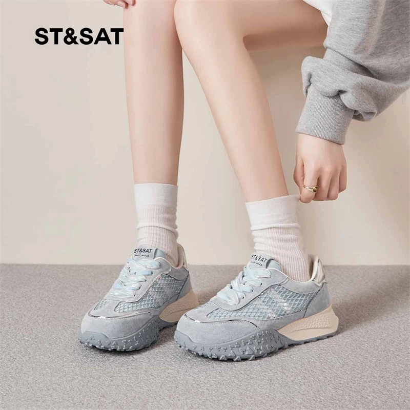 St&Sat/星期六夏户外休闲德训鞋女鞋增高复古网面百搭厚底阿甘鞋