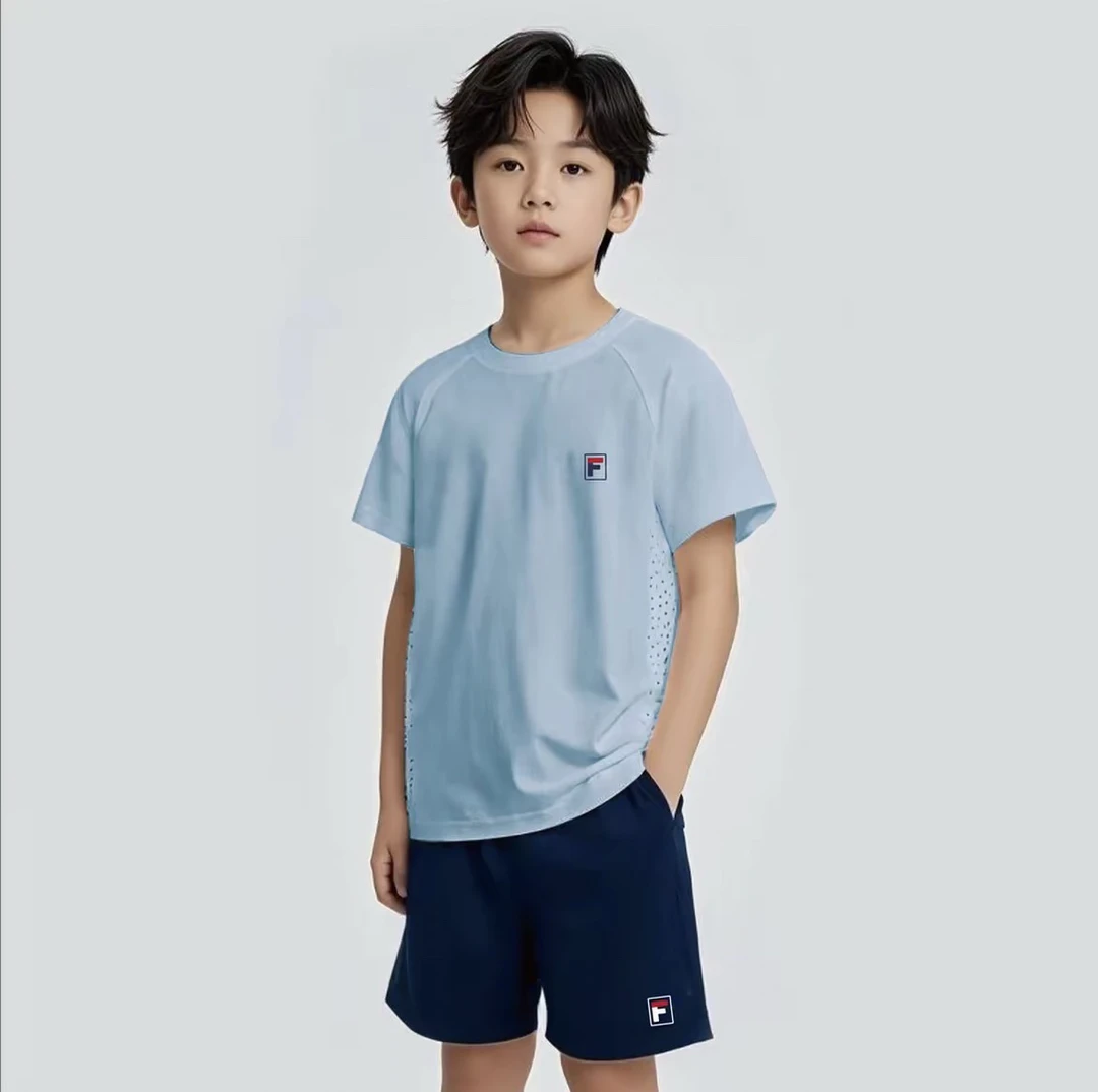 YSF标新品白色蓝色拼接夏季速干衣服男女宝同款T恤套装