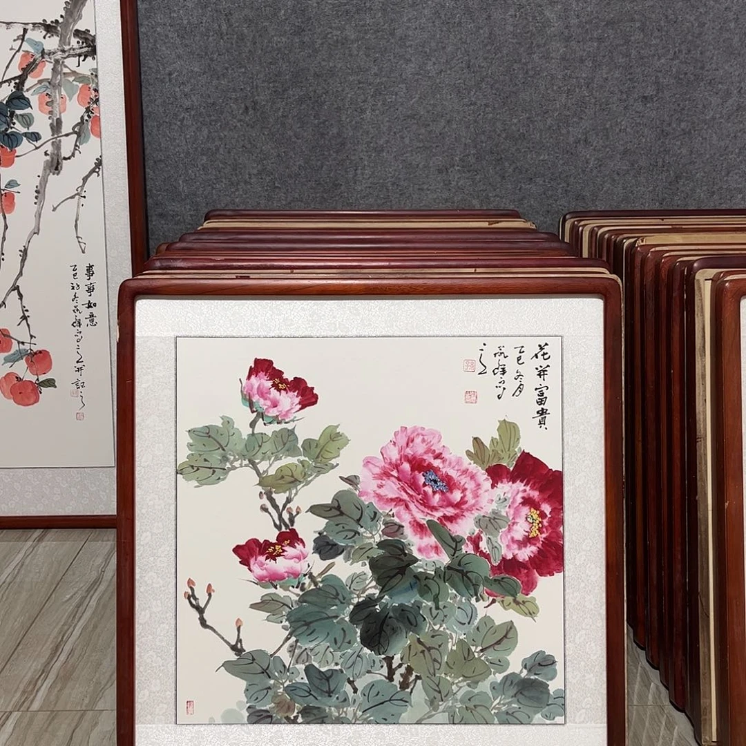 国画书画作品带框63×63