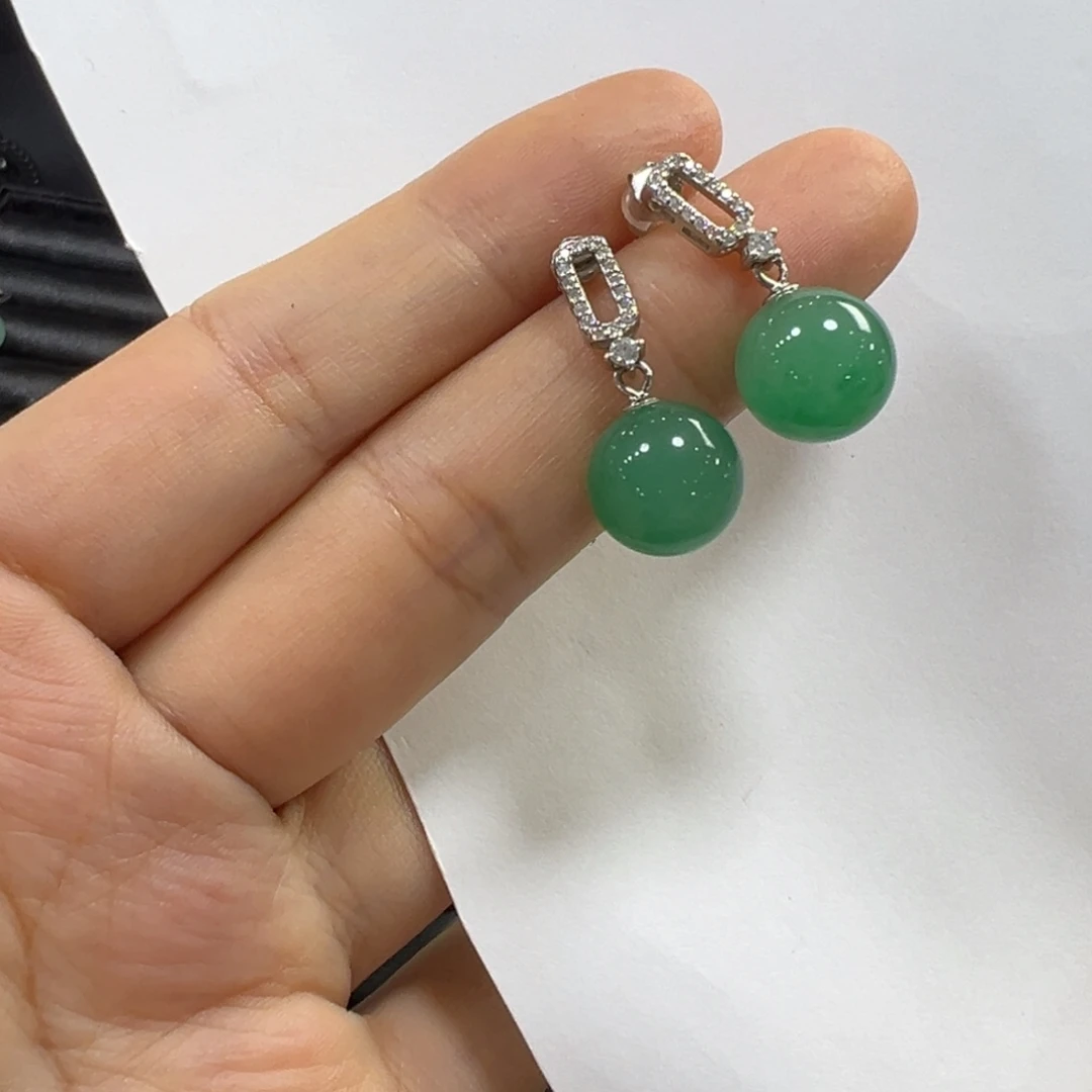 石英质玉银S925镶嵌耳钉