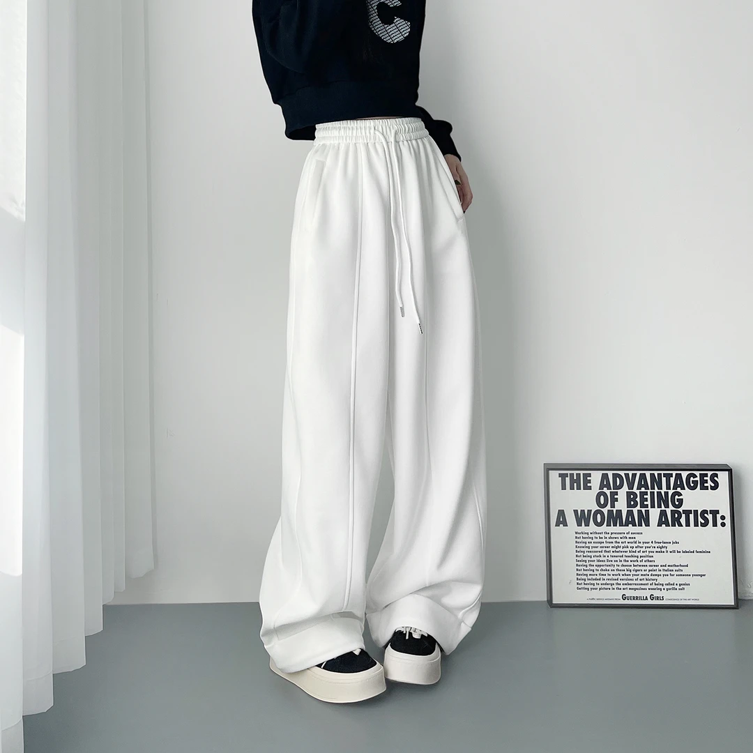高腰显瘦松弛感软糯阔腿裤女2025冬季新款大码胖mm慵懒风运动卫裤