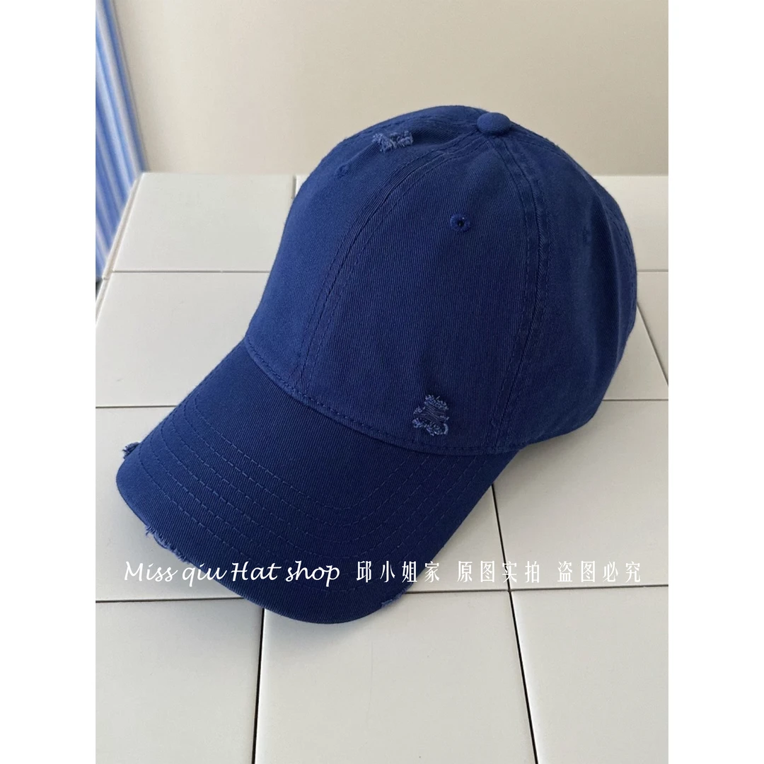 韩国新款破洞纯色棒球帽女大头围显脸小鸭舌帽四季百搭遮阳帽子男