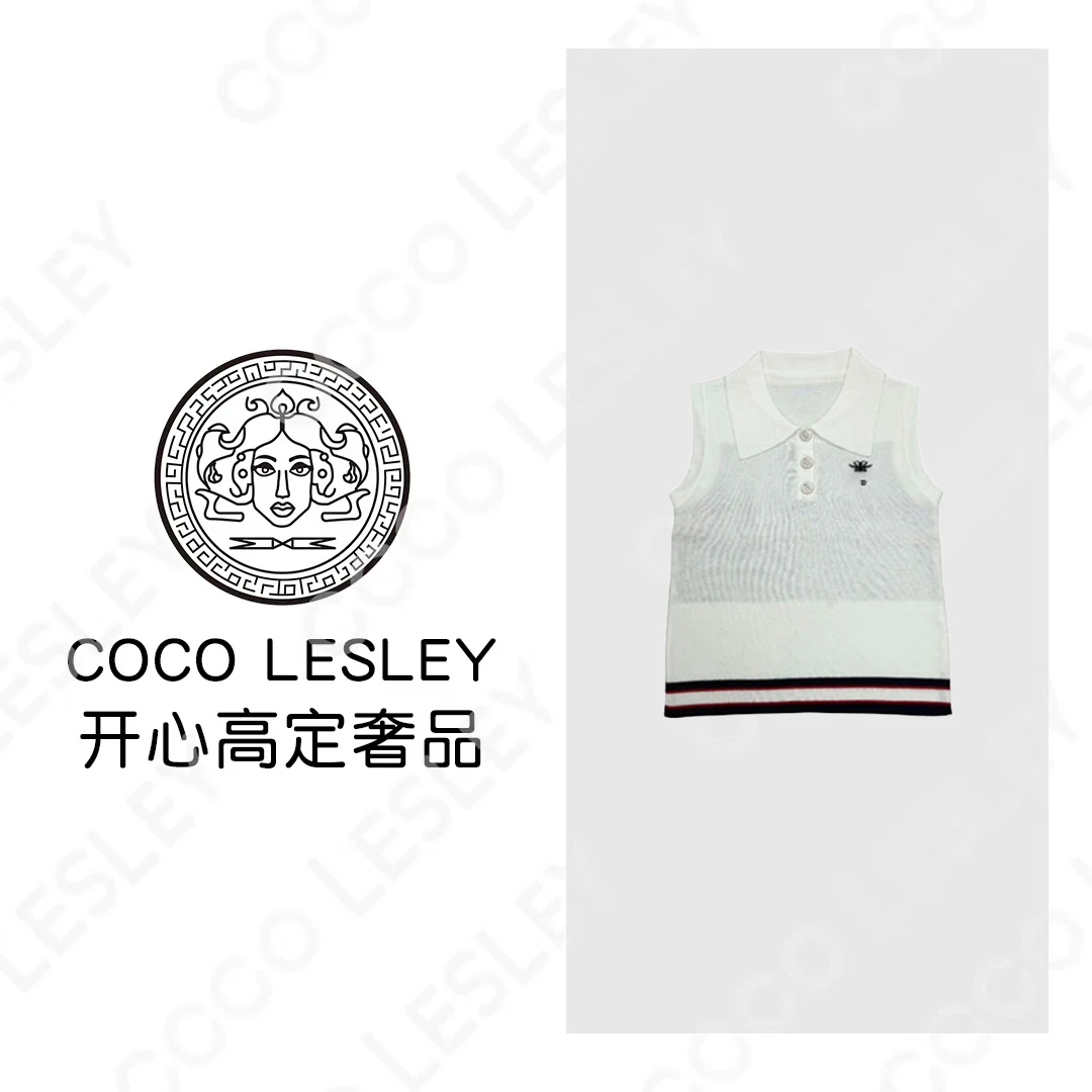 【COCO LESLEY】翻领夏季字母无袖毛针织衫撞色运动极简风 615