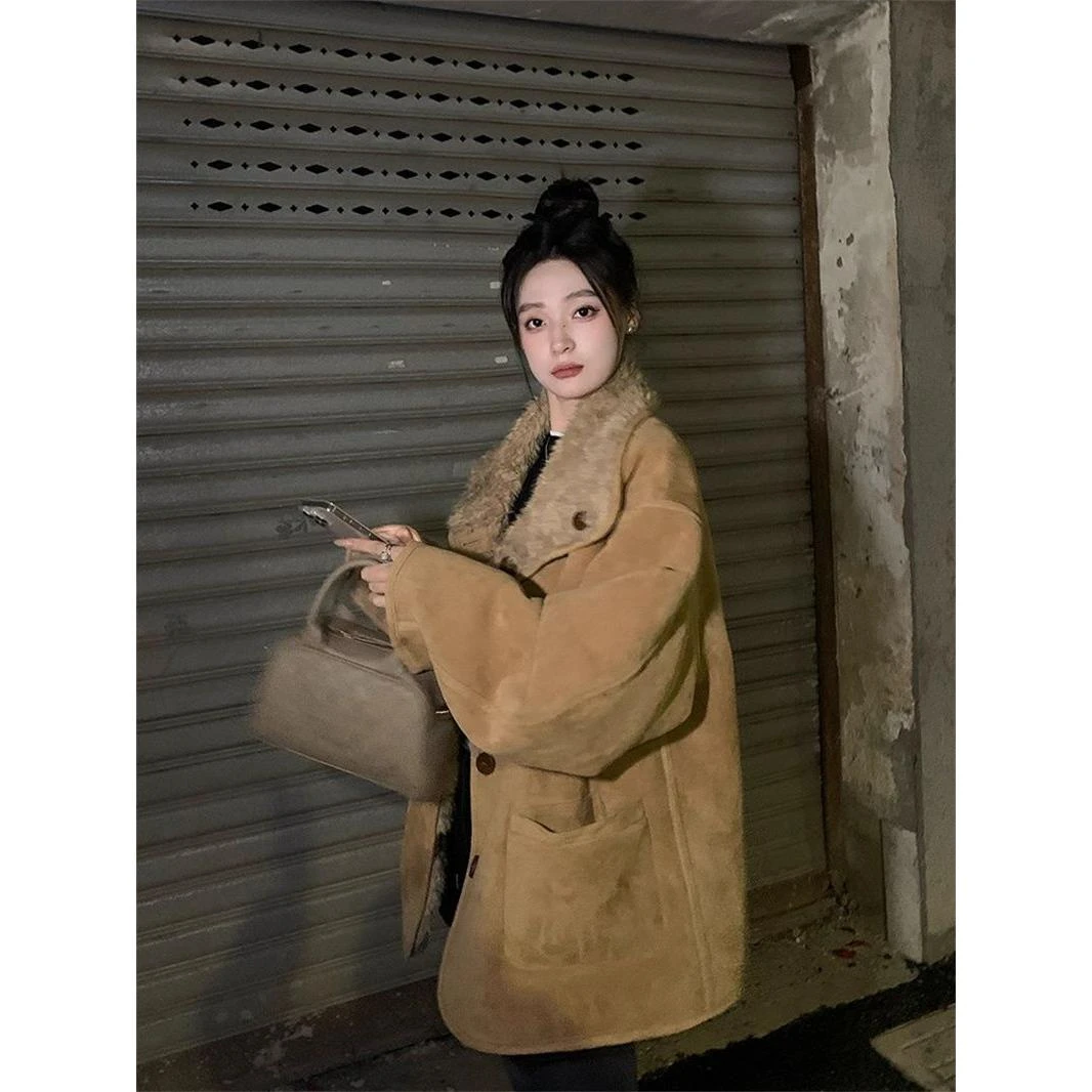 两面穿皮毛一体羊羔毛外套女冬季2025新款加厚机车服宽松毛毛上衣