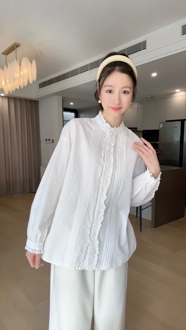 小玉推荐《扣子花边》长袖衬衫