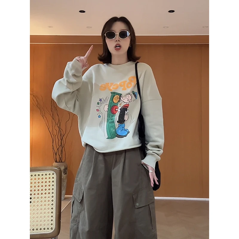 小个子时尚圆领卫衣女2025春秋新款爆款oversize美式复古无帽上衣