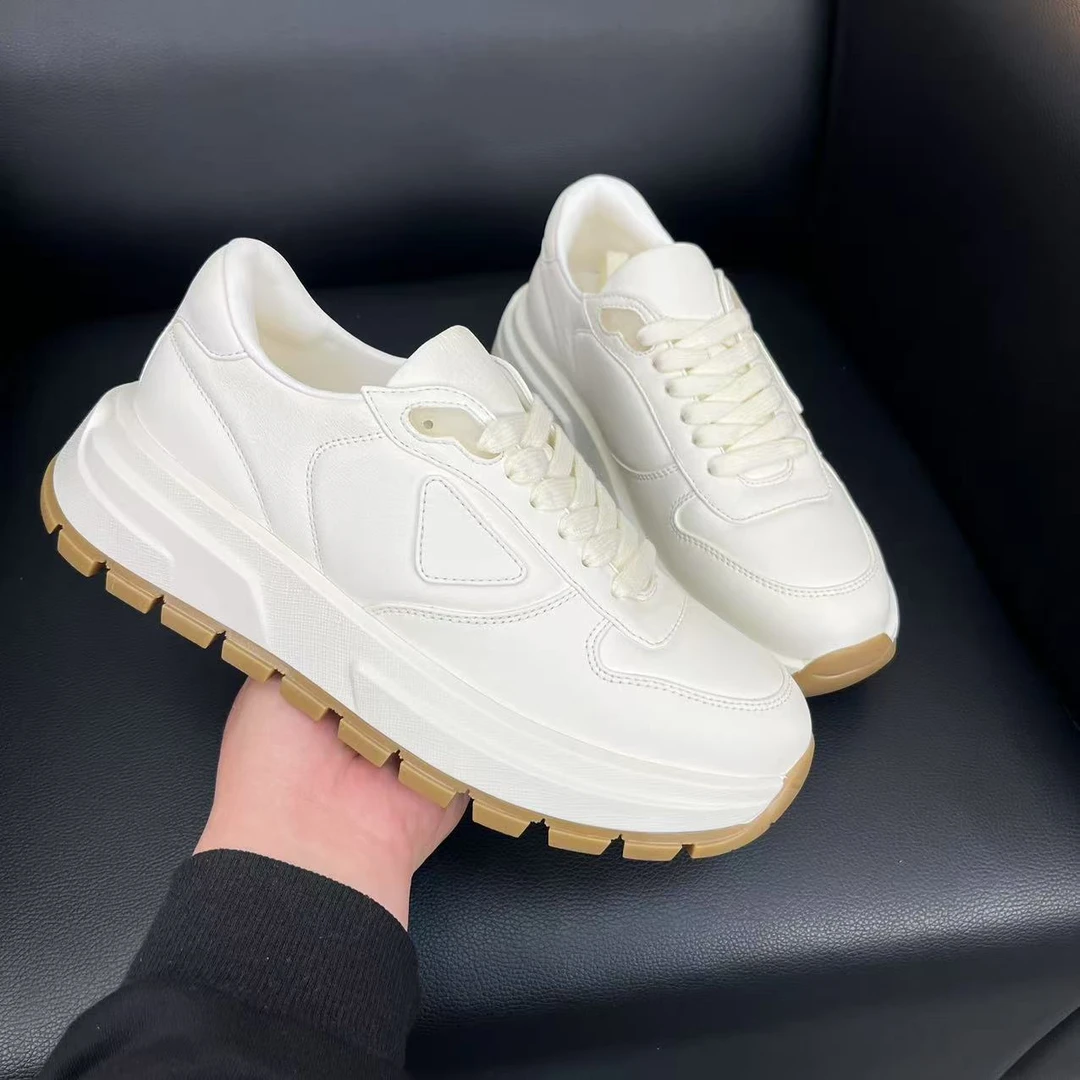 小白鞋女全真皮2025新款厚底增高鞋休闲鞋板鞋系带圆头女鞋