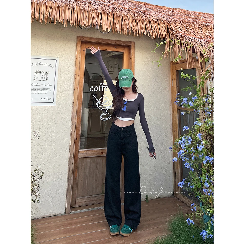 垂感牛仔阔腿裤25年新款小众设计感显瘦牛仔长裤