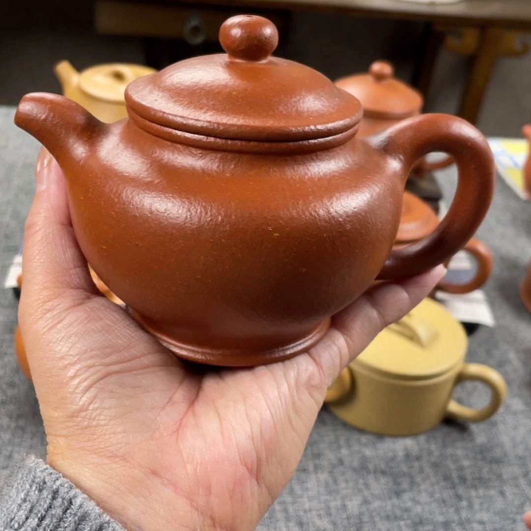 茶壶紫砂红降坡掇只全手纯红20目240手工泥