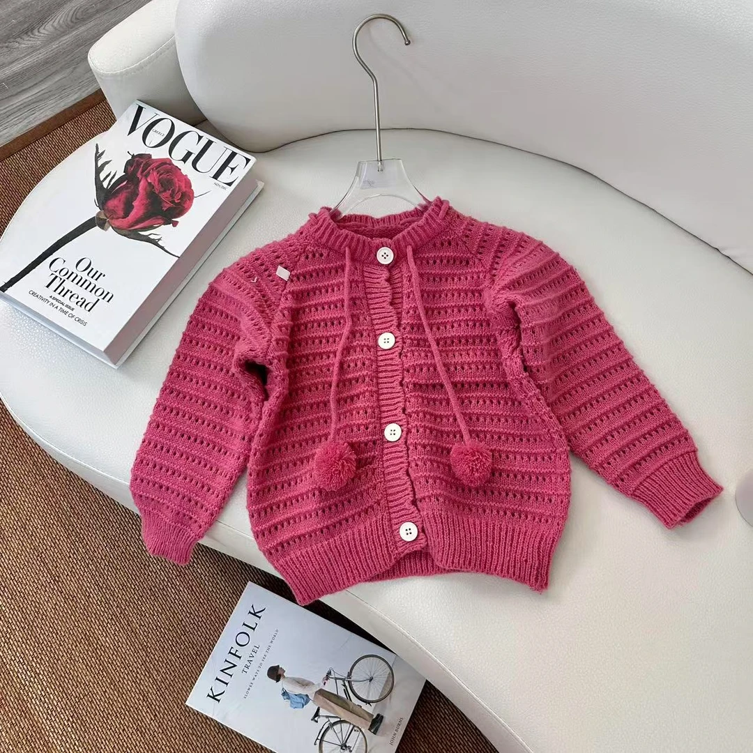 2004女宝常规韩版秋款圆领毛衣针织衫童装开衫长袖花朵