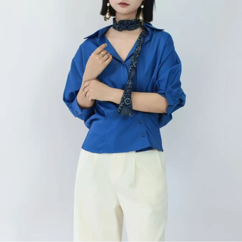 2025年设计感小众七分袖衬衣  气质V领上衣连袖衬衫女新款  HC051