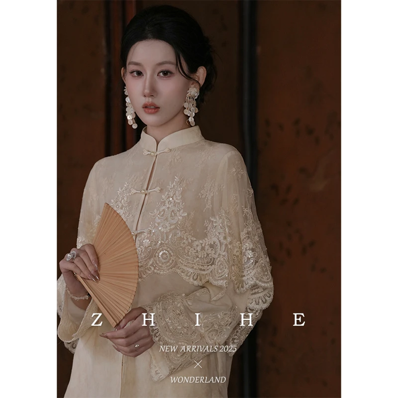 无艳一禾【绣帘垂】原创新中式女装禅意仙气飘飘蕾丝天丝麻外套半裙