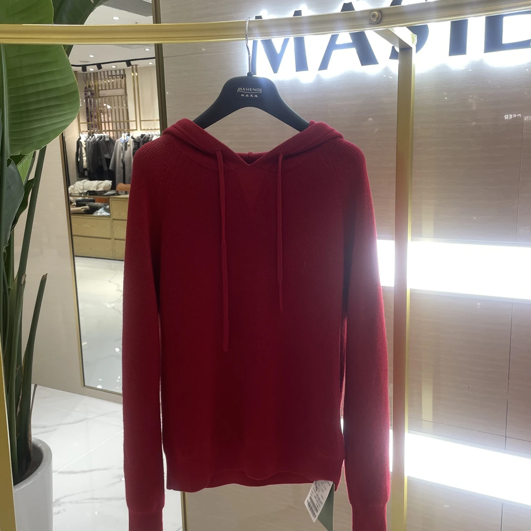 74030加厚元宝针纯色针织连帽山羊绒卫衣秋冬女款打底