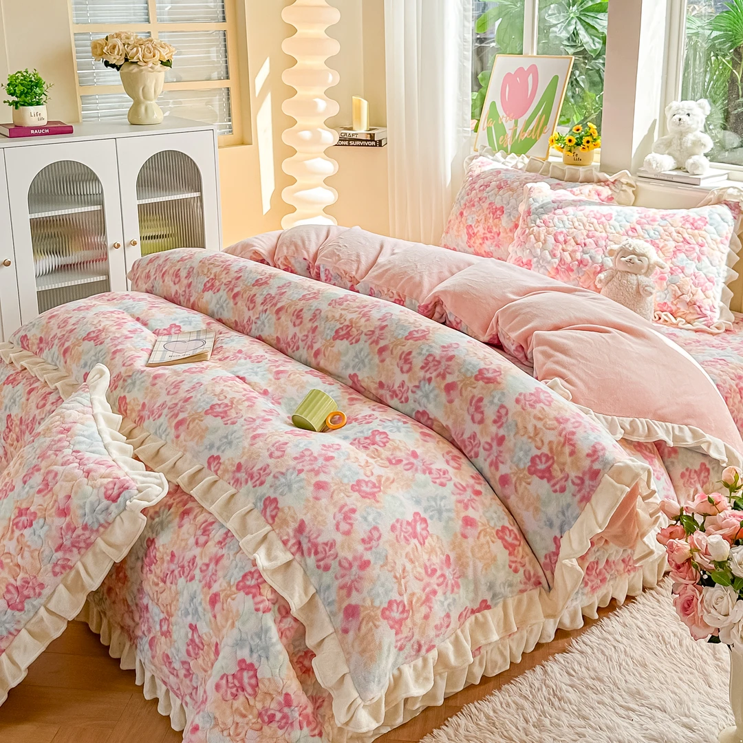 国色天香牛奶绒床盖（四件套）