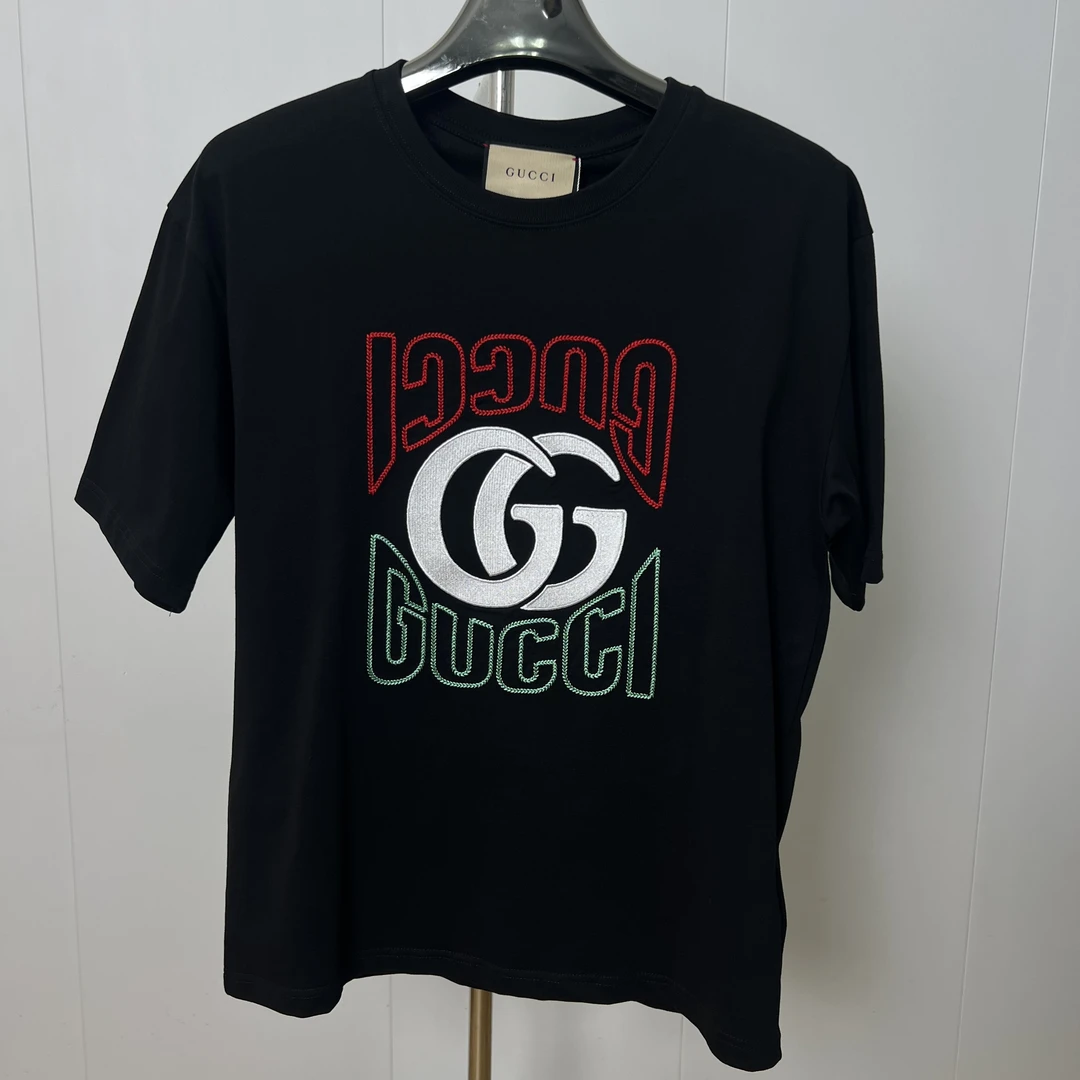 99新 GUCCI/古驰 男士双字母圆领短袖T恤 两色可选 xx6839