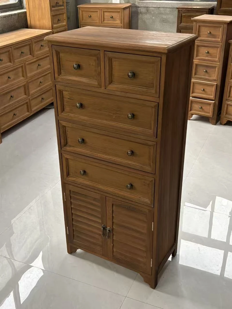 51*30*110炭烧实木五抽双门实木美式复古阳台收纳柜客厅做旧边柜