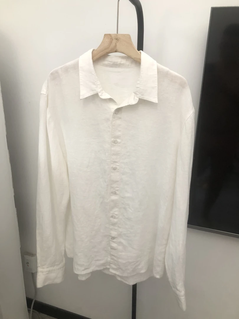 小众日系轻奢亚麻白色衬衫