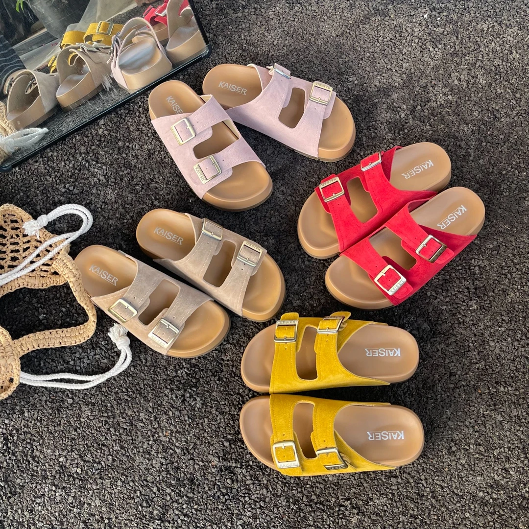 凯撒KAISER 高级感拉满 多色真皮厚底勃肯拖鞋-KS1831J