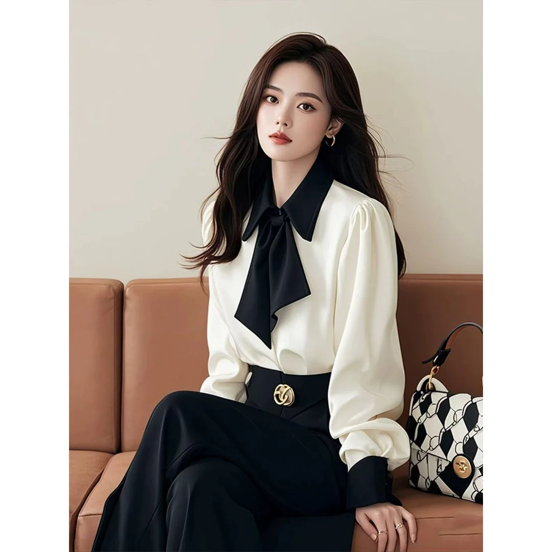 白色长袖衬衫女2025年早春季新款流行高级感轻奢独特减龄洋气上衣