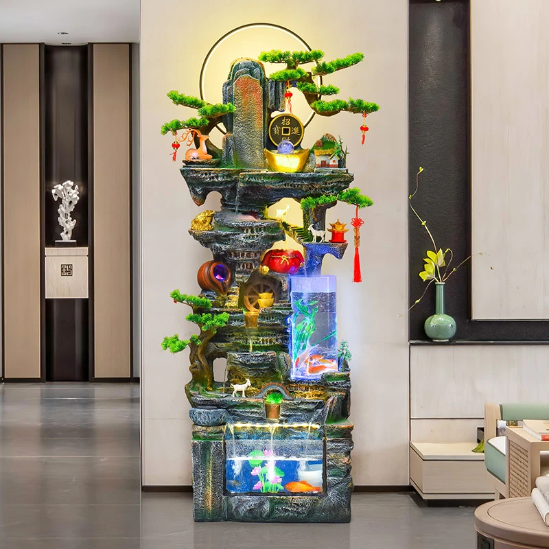 山水秋铭流水摆件循环水招财风水流水摆件客厅水景落地景观摆件