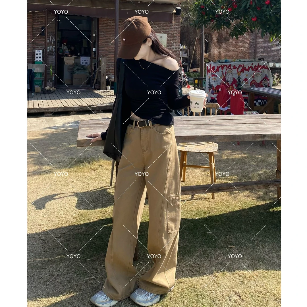 YOYO自制【修腿工装裤】春款2025显瘦休闲小众水洗牛仔拖地工装裤