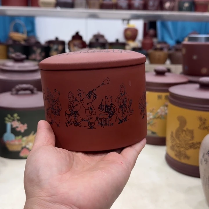 紫砂茶叶罐童趣罐四两