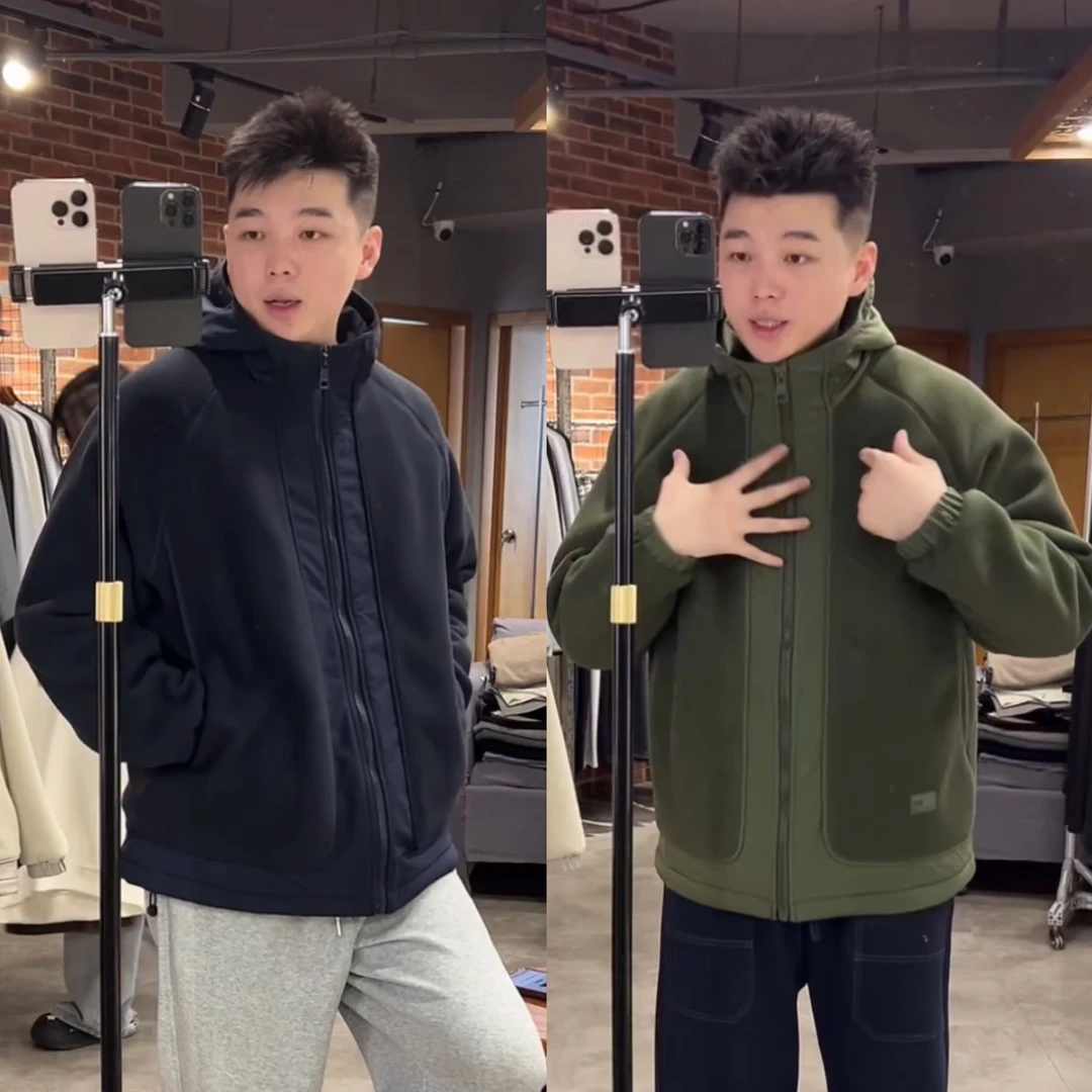 【南通大个】冬季新款极简风拼接加厚摇粒绒连帽棉服夹克外套男女款