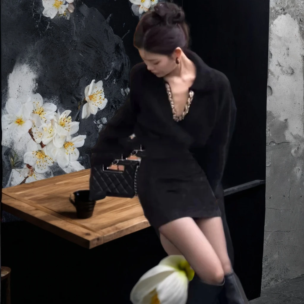 2025新款复古好莱坞梦幻简约高定春季百搭毛衣连衣裙通勤必备