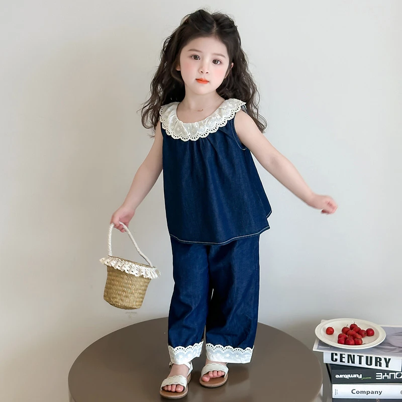 女童夏装无袖套装2025新款儿童背心牛仔洋气两件套宝宝夏季衣服潮