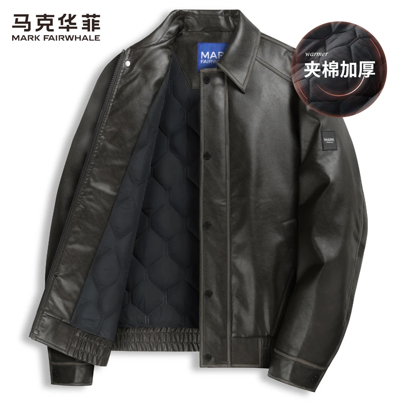 【夹棉】马克华菲翻领皮夹克男2025秋冬机能美式肌理纹PU皮衣外套