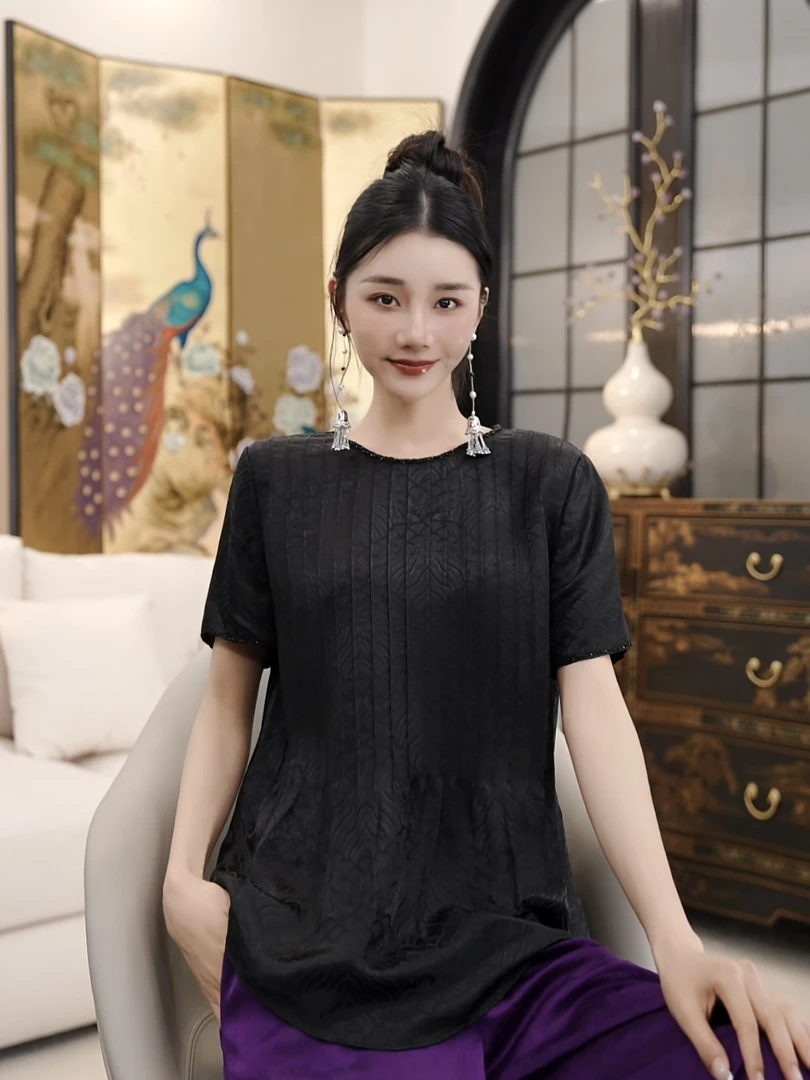 Betty Bairn【冷清舟】高定系列桑蚕丝压褶上衣25B-BW9937